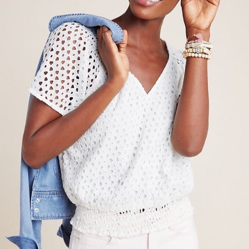 Frye X Anthropologie Ivory Eyelet Top